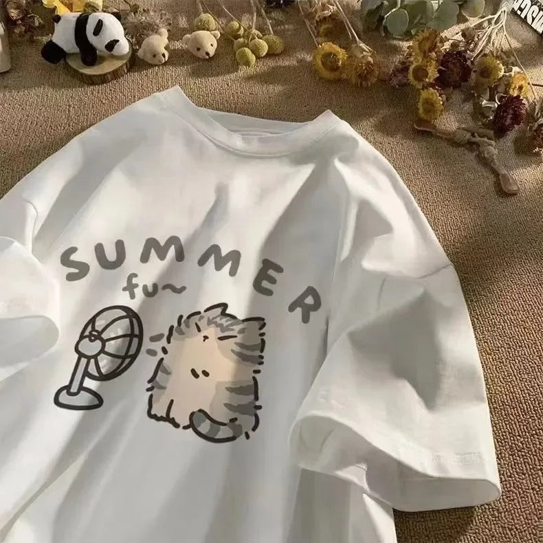 Fan Cat and Women Pure T-shirt Couple Wear