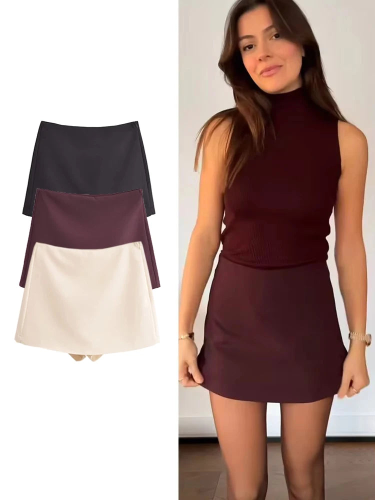 TFMLN Neue Frühling Damen Uni-Skort Mode Causal Seitenreißverschluss Mini-Shorts Röcke Vintage Hohe Taille Streetwear Shorts Röcke