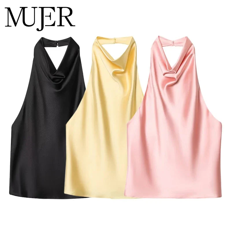 MUJER Satin Halter Tops Woman 2026