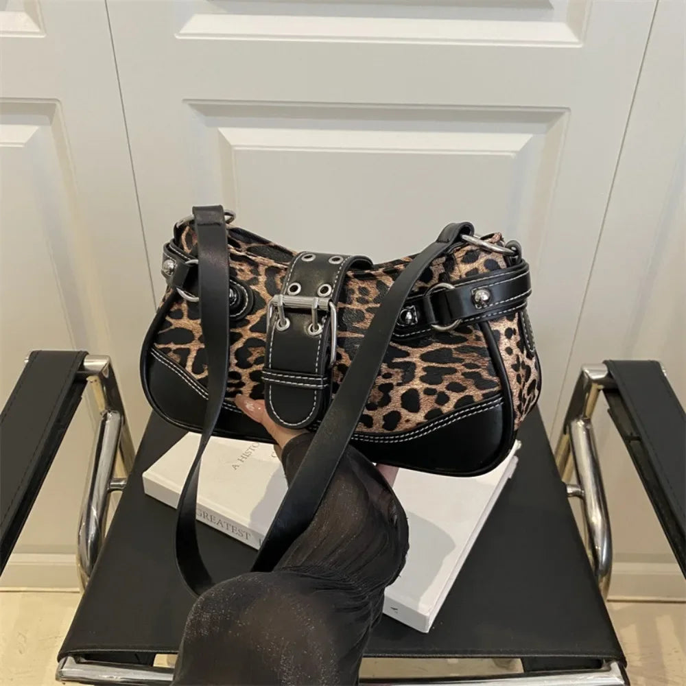 Fashion Classic PU Shoulder Bags For Women Leopard Print Large Capacity Underarm Bag Retro Messenger Bag Shopping Handheld Bag