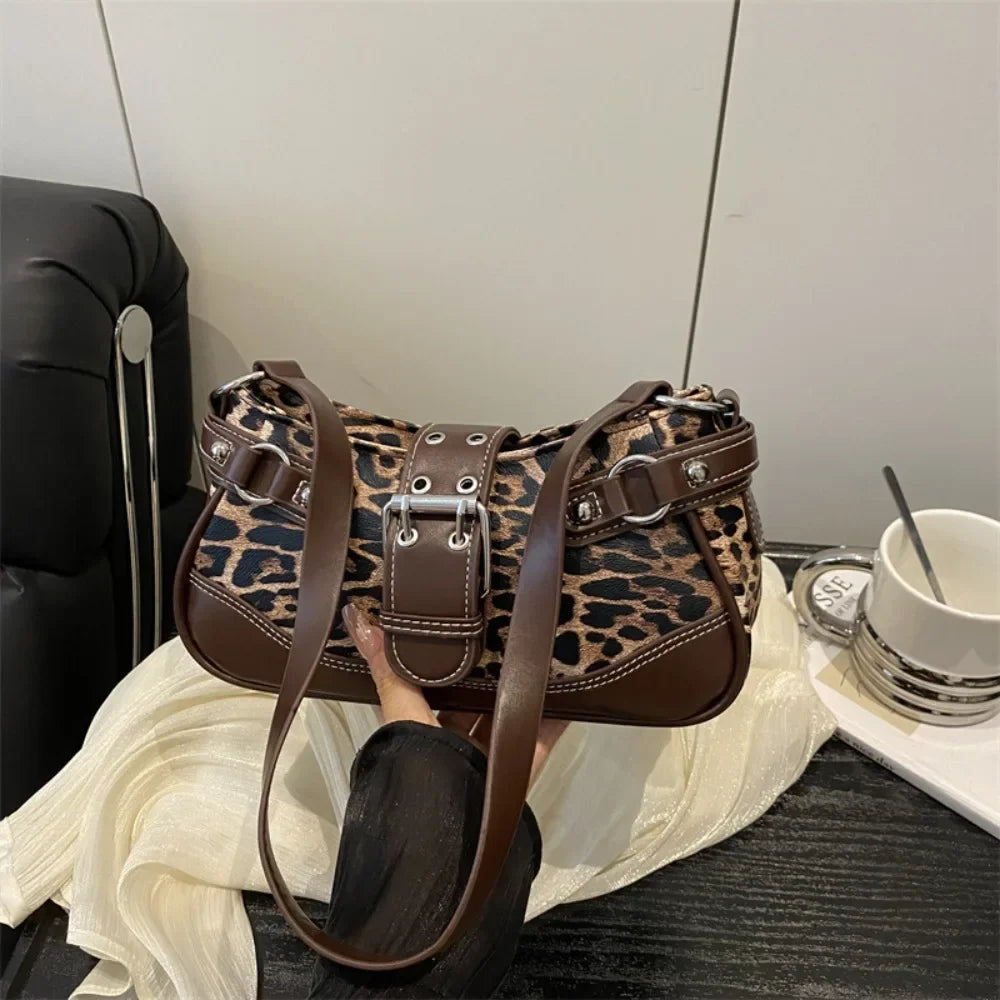 Fashion Classic PU Shoulder Bags For Women Leopard Print Large Capacity Underarm Bag Retro Messenger Bag Shopping Handheld Bag