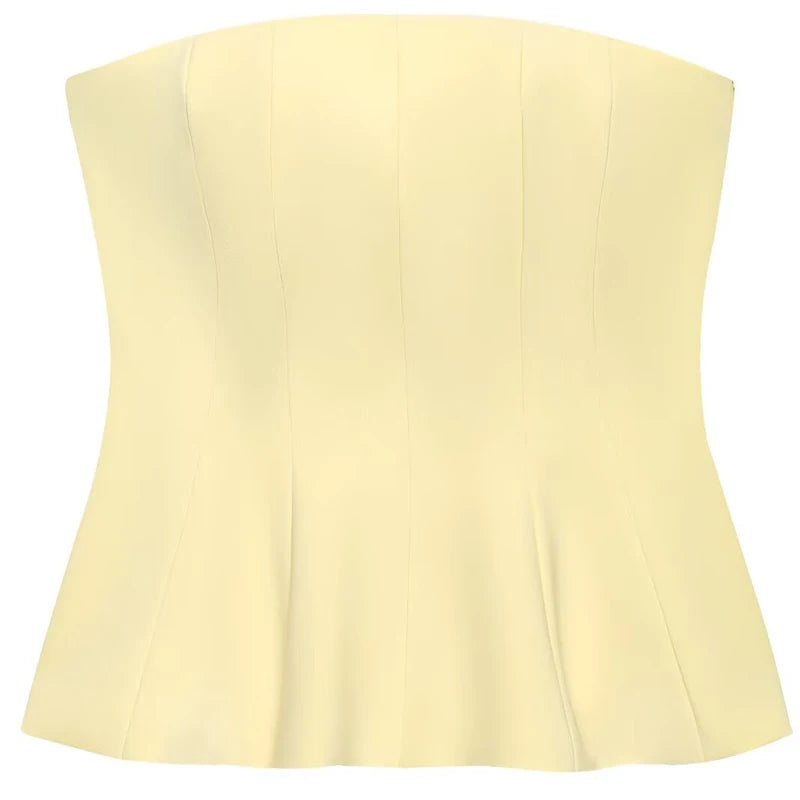 HXAO Korsett Tube Top Damen Sommer 2025 Weiß Rosa Blau Gelb Schwarz Top Bustier Rüschen Westen Süß Ärmelloses Rückenfreies Tank Top