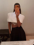 Cropped Women Blazer Zipper Sleeveless Stand Collar