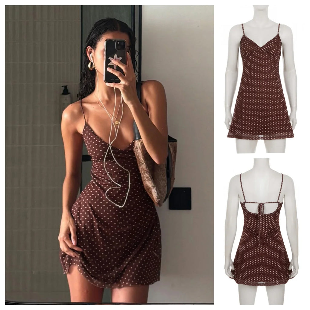 Y2k Vintage Slim Dot Print Basic Sleeveless Dress
