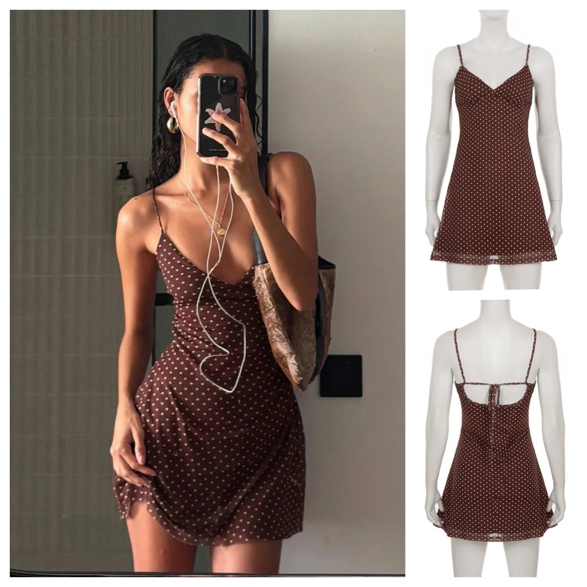 Y2k Vintage Slim Dot Print Basic Sleeveless Dress