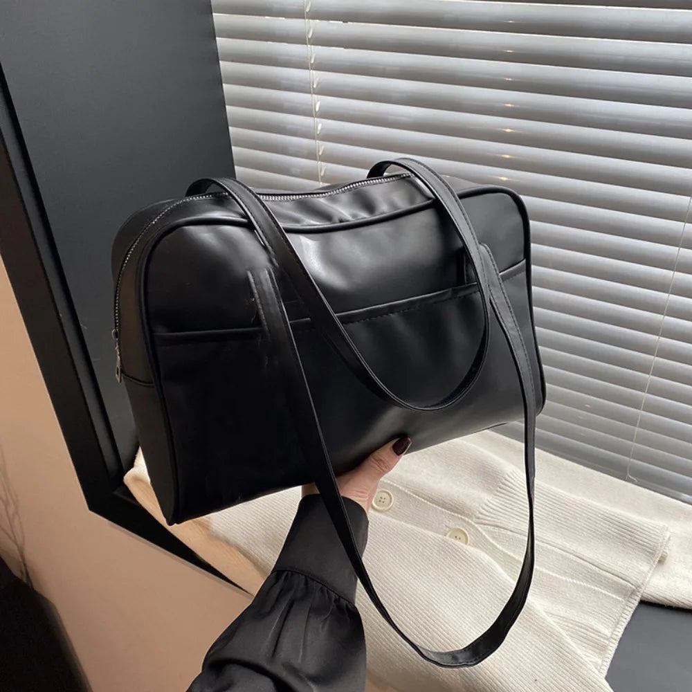 Fashion PU Leather Shoulder Bag with Pendant Large Capacity Women Girls Crossbody Bag Portable Tote Bag Shopping Bag