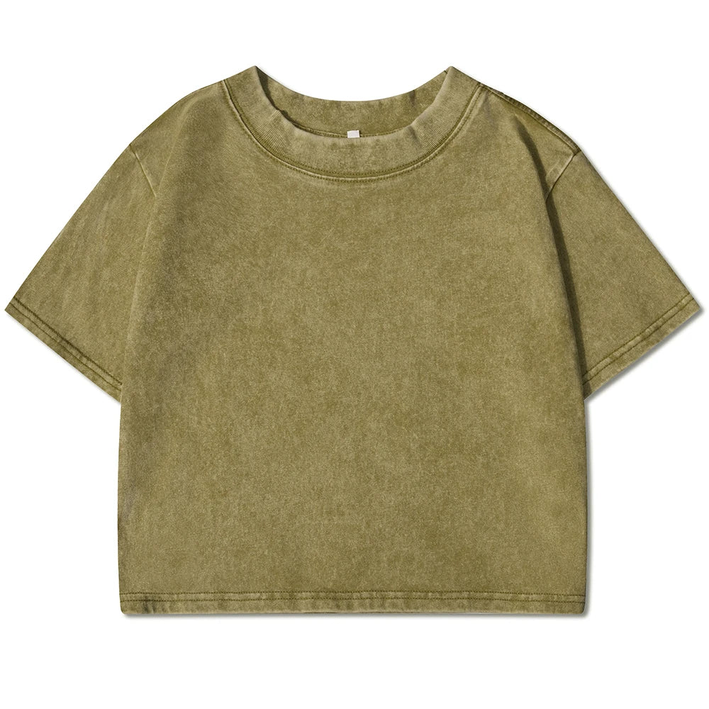 Solid Color Slim Washed T-Shirt Women