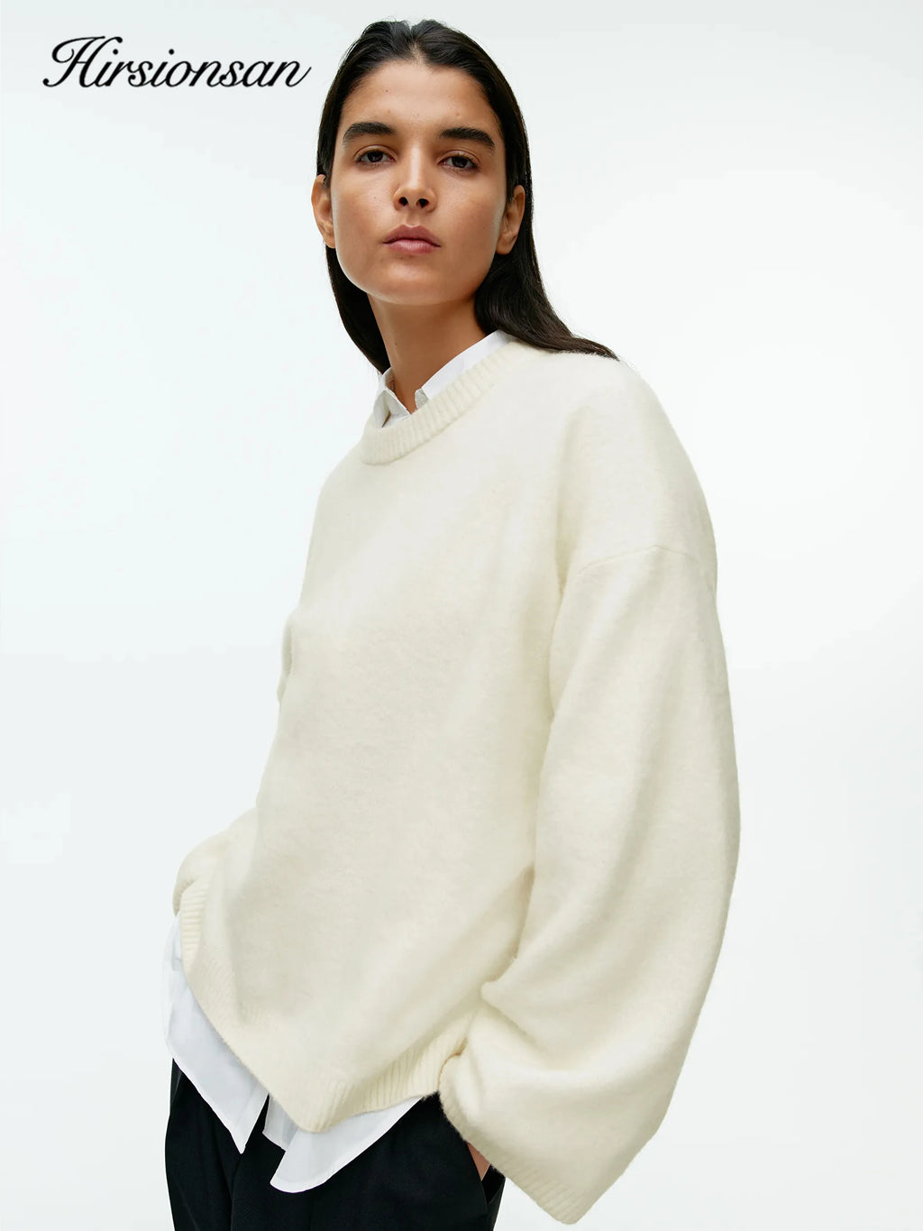 Hirsionsan Basic O Neck Lantern Sleeve Sweater