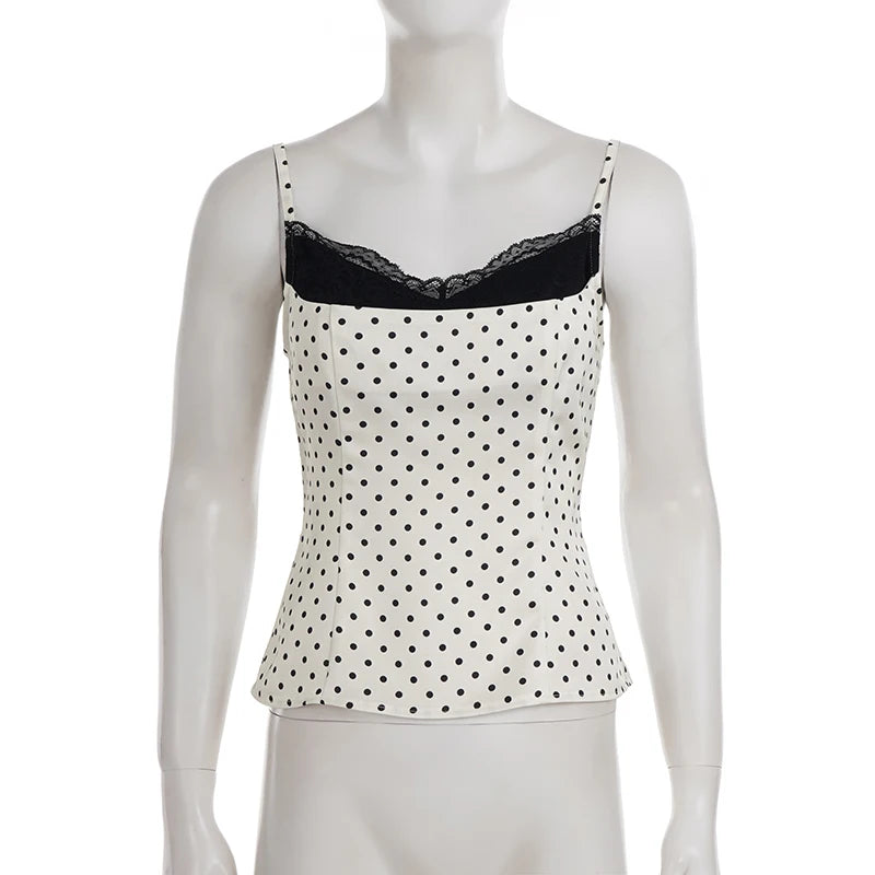Chic Lace Patchwork Polka Dot Camis Tops