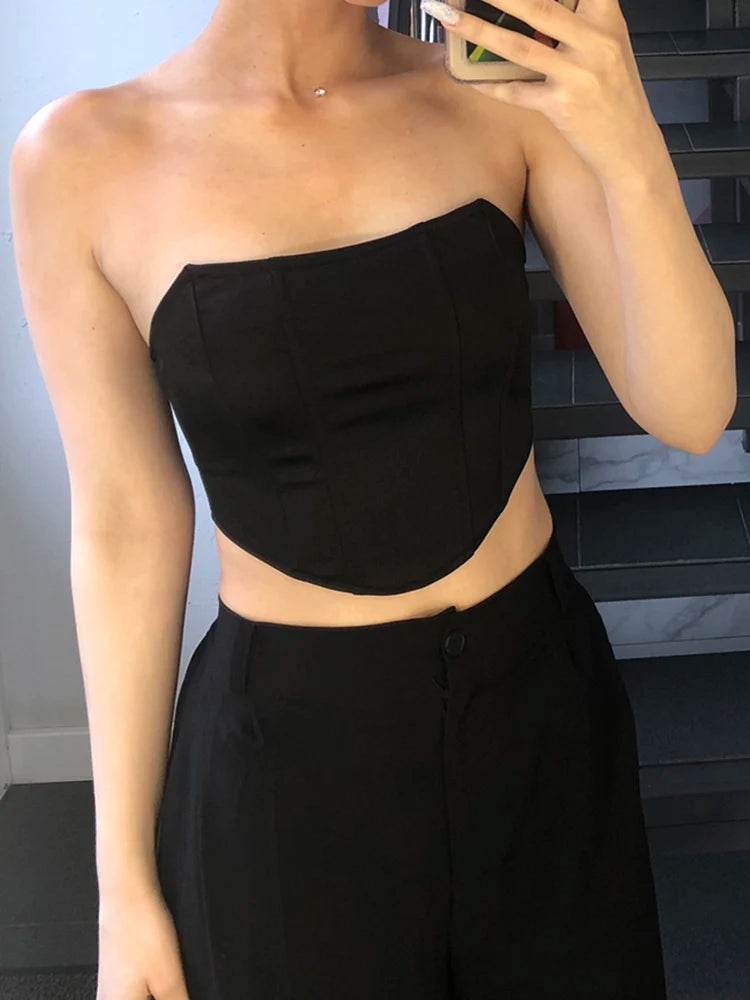 Ärmelloses schulterfreies, modisches, sexy Korsett-Crop-Top, Weste, Damenunterwäsche, rückenfreies Bustier-Top, unifarben