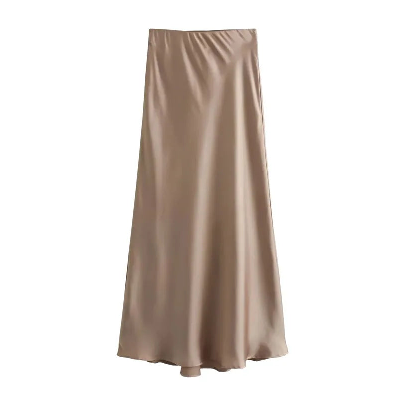 MUJER 2026 Satin Women High Waist Long Skirts