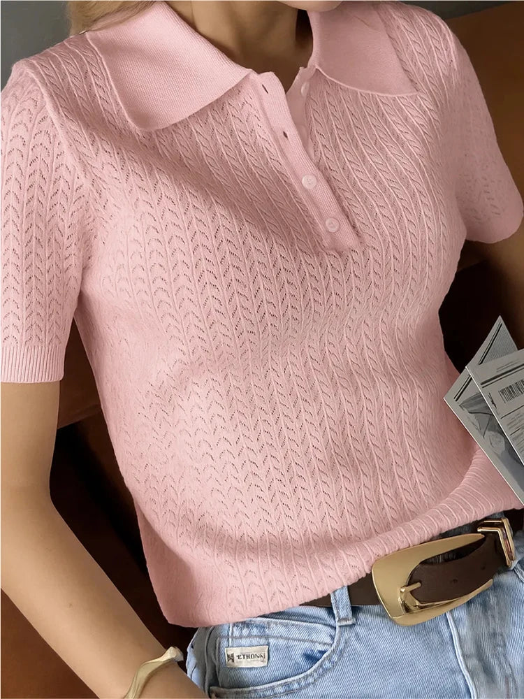 Typhaland Hollow Knitted T shirt Woman 2026