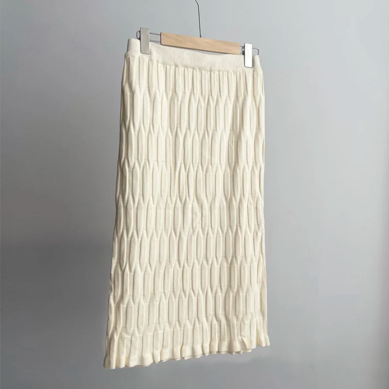 Hirsionsan Solid Elastic Straight Knitted Skirt
