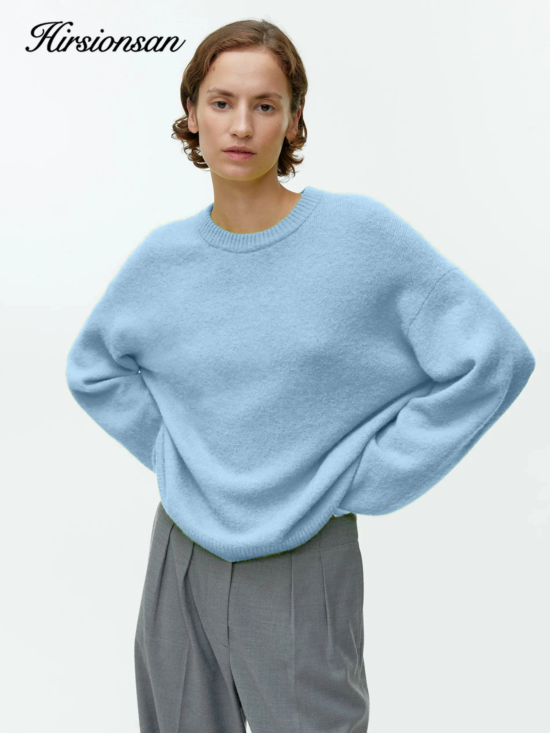 Hirsionsan Basic O Neck Lantern Sleeve Sweater