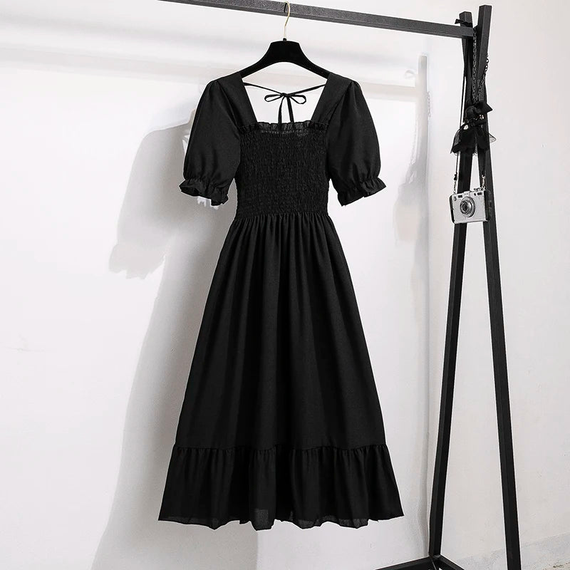 Waist Short Sleeve Pleated Casual Dress
