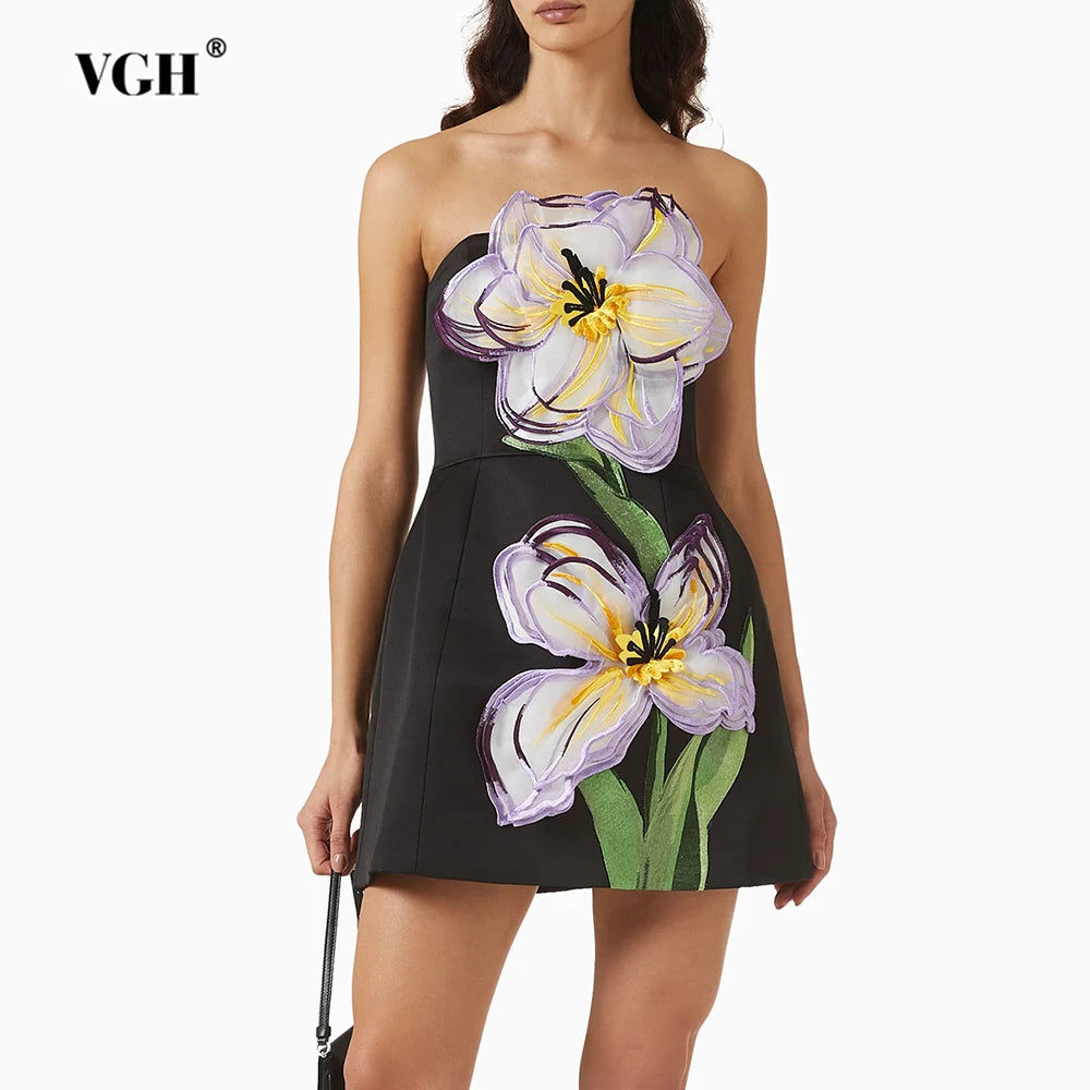 VGH Patchwork Appliques Slim Mini Dress for women