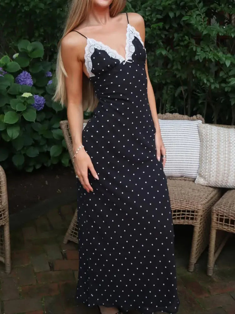 Tossy Lace V-Neck Patchwork Spring Long Dress
