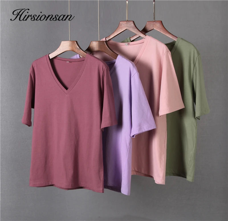 Hirsionsan Summer V Neck Soft Tees Tops