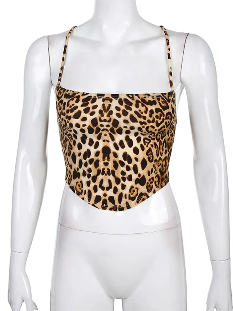 Leopard Pattern Women Tank Tops Backless