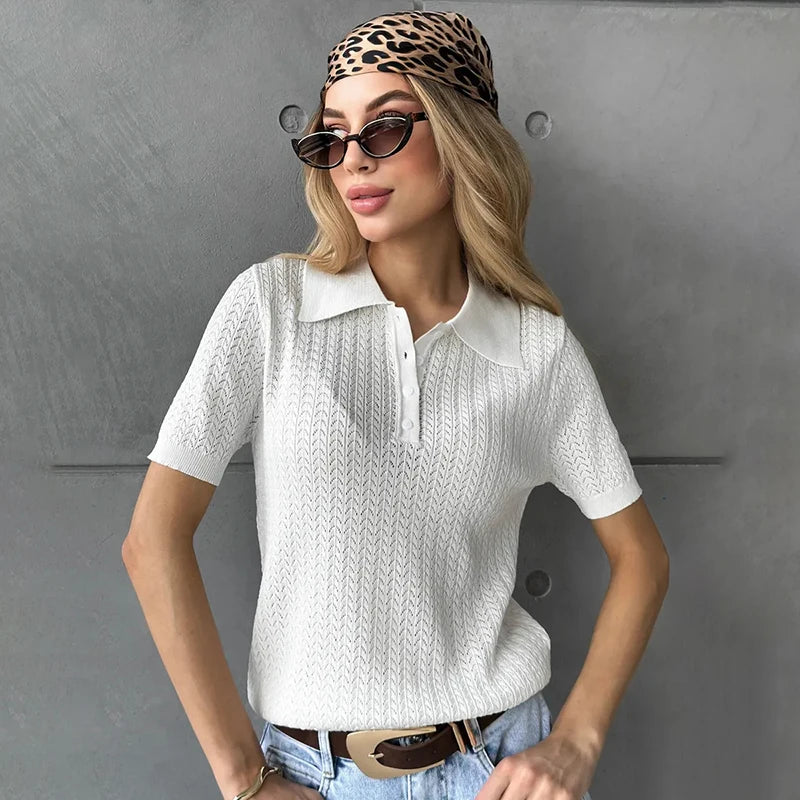 Typhaland Hollow Knitted T shirt Woman 2026