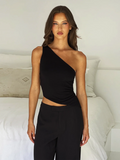 Diagonal Shoulder Strap Sleeveless Backless Tight Top