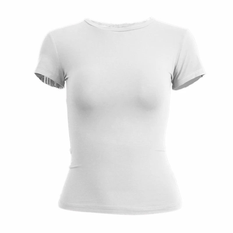 Damenbekleidung Kurzarm T-Shirt Eng Anliegende Oberteile Damen O-Ausschnitt Gestricktes Etui-T-Shirt Streetwear Sex Sportlich 2024 Y2K Neu2410
