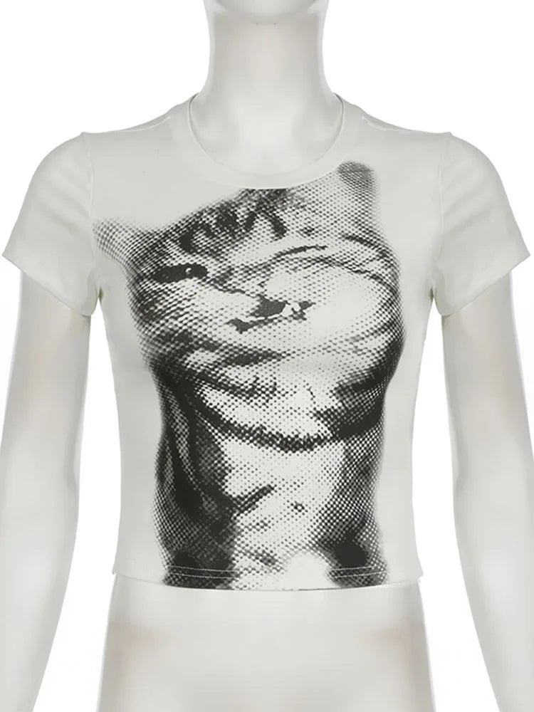 Harajuku Animal Print Crop Top Crewneck T-shirt