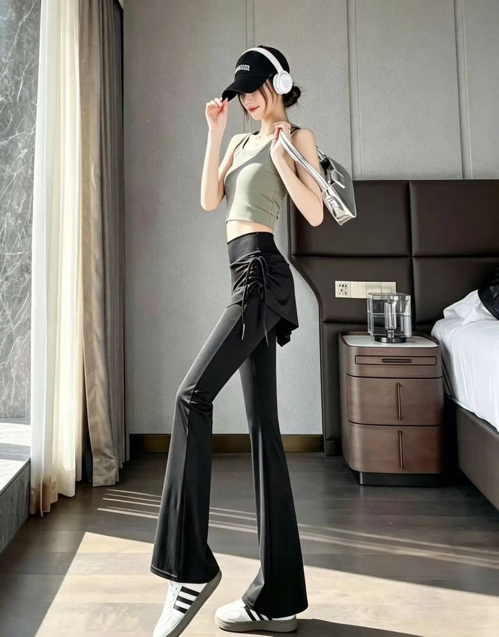 New pleated lace-up ladies yoga pants
