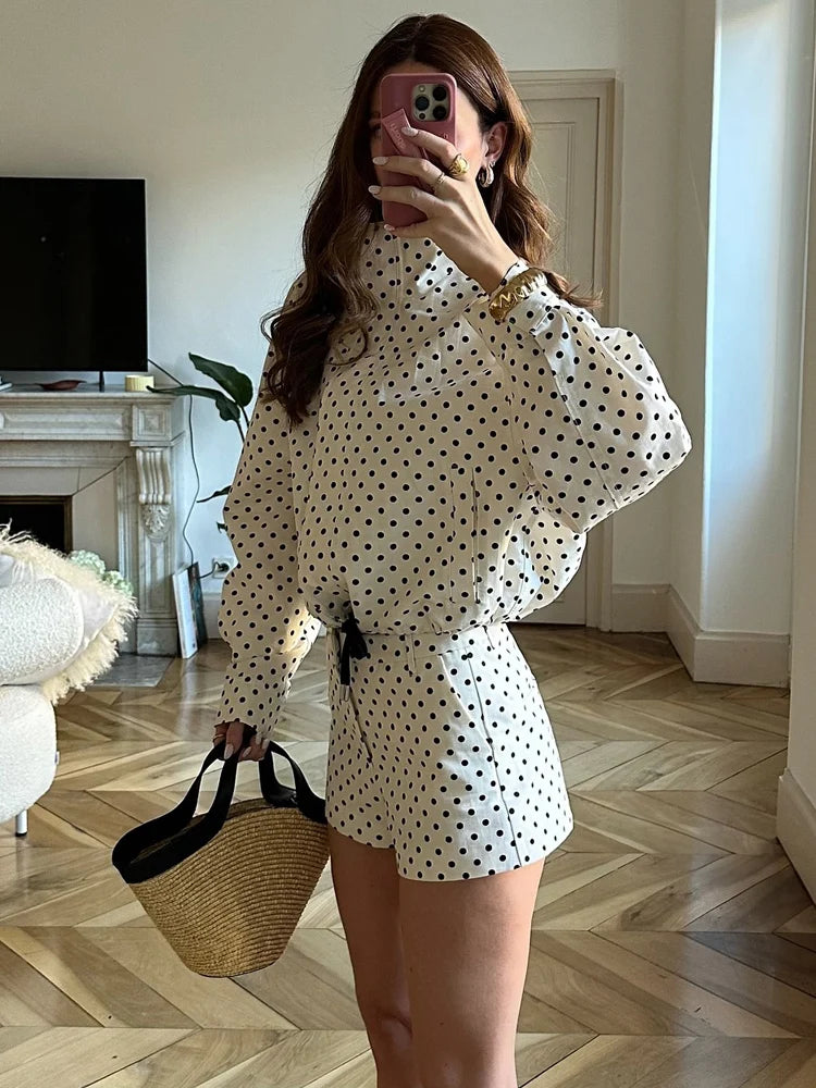 Polka Dot Print Autumn Turtleneck Zipper Coats