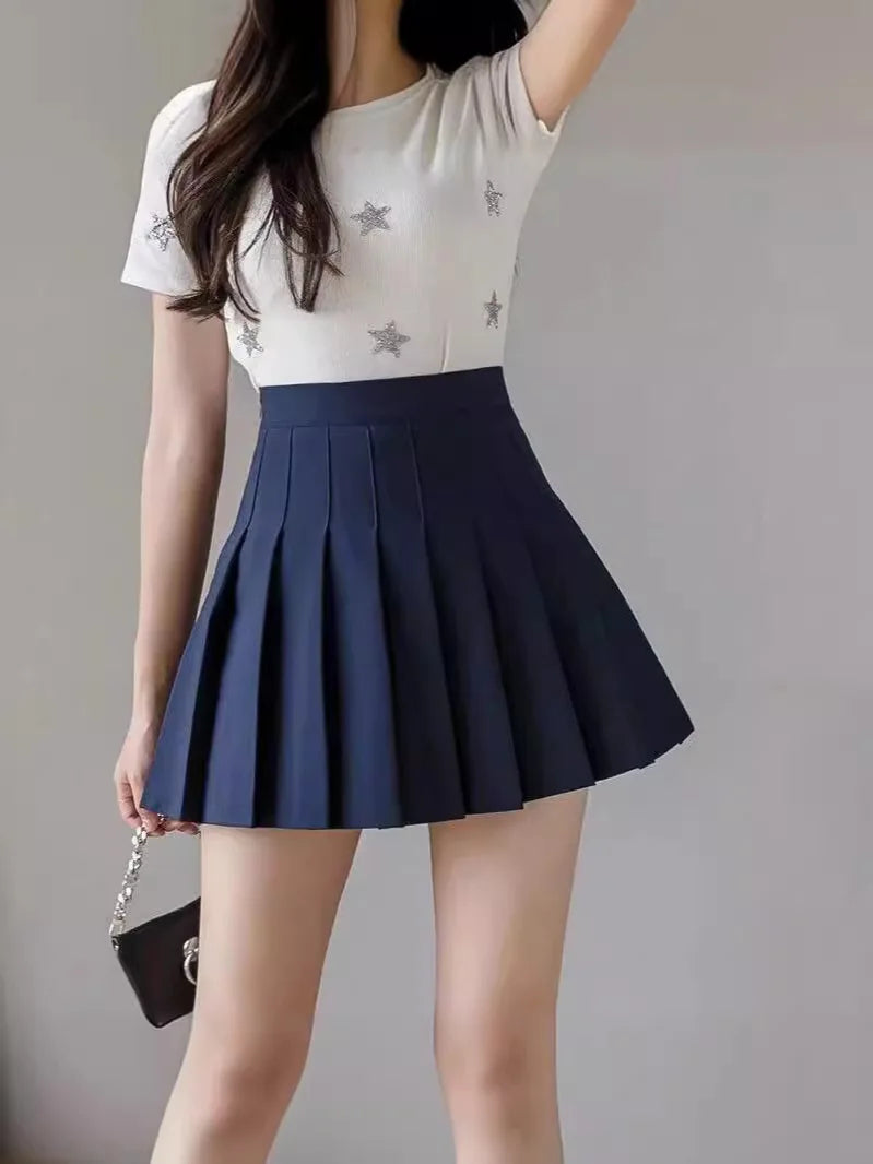 Falten-Minirock mit Shorts Damen Hohe Taille A-Linie Skater Skort Weiß Schwarz Rosa Sportliche Schuluniform Neue Mode HotSale