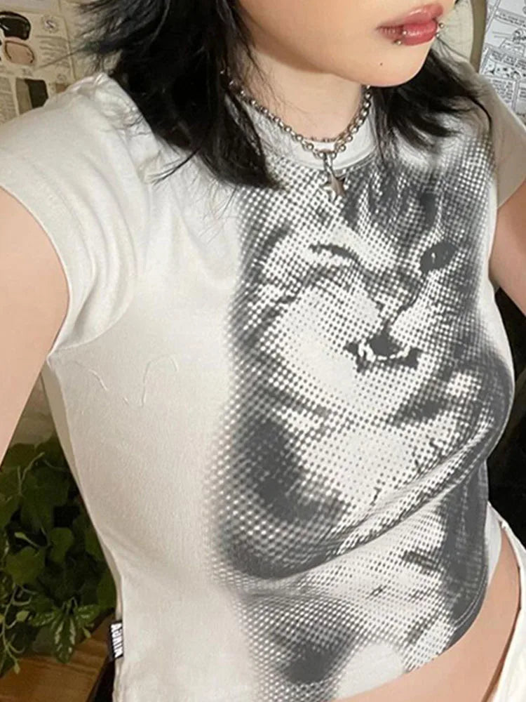Harajuku Animal Print Crop Top Crewneck T-shirt