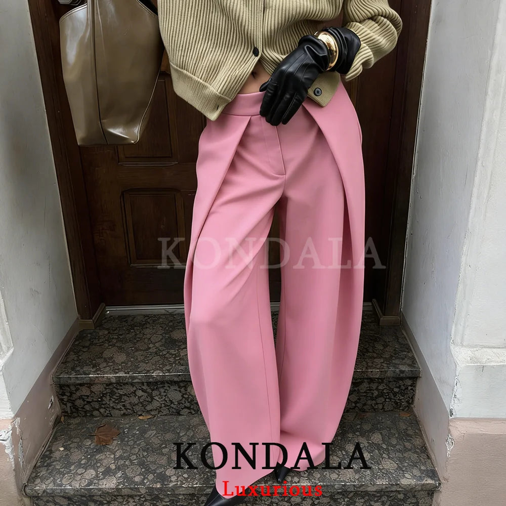 KONDALA Lässige elegante weite Hose Damen Bürohose mit Taschen Plissierte lange Hose Mode Frühjahr/Sommer 2026 Streetwear-Hose