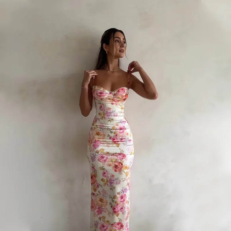 New Floral Suspender Split Slim Strap Dress