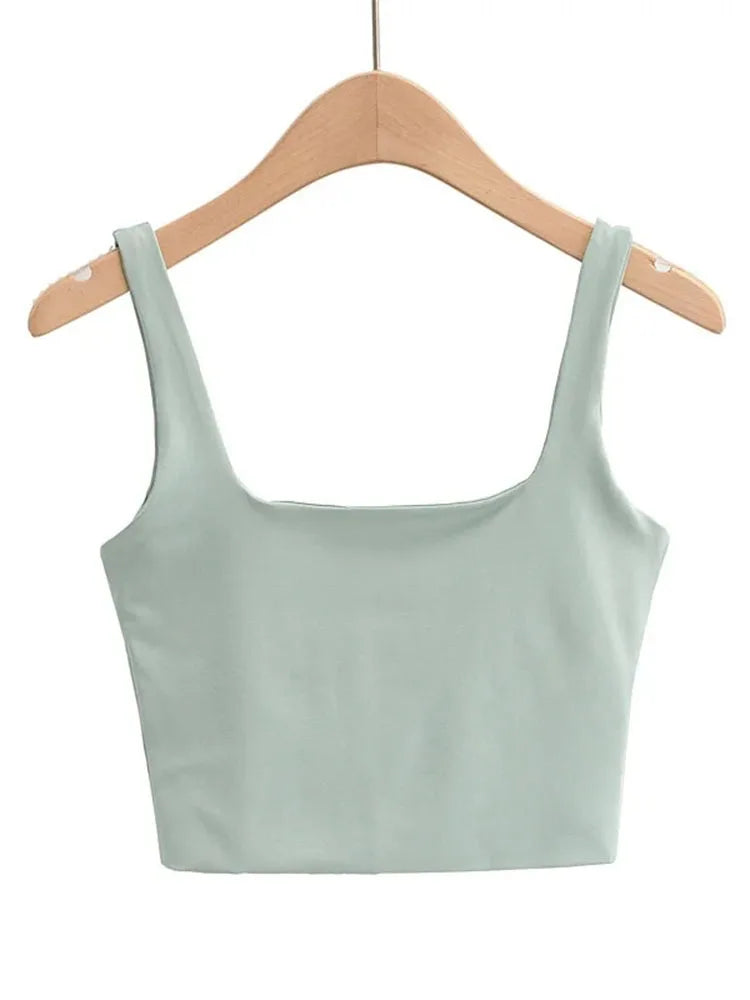 2022 Sommer Damen Sexy Ärmellose Tops Fashion Kurze Tanktops mit Quadratausschnitt 6 Farben