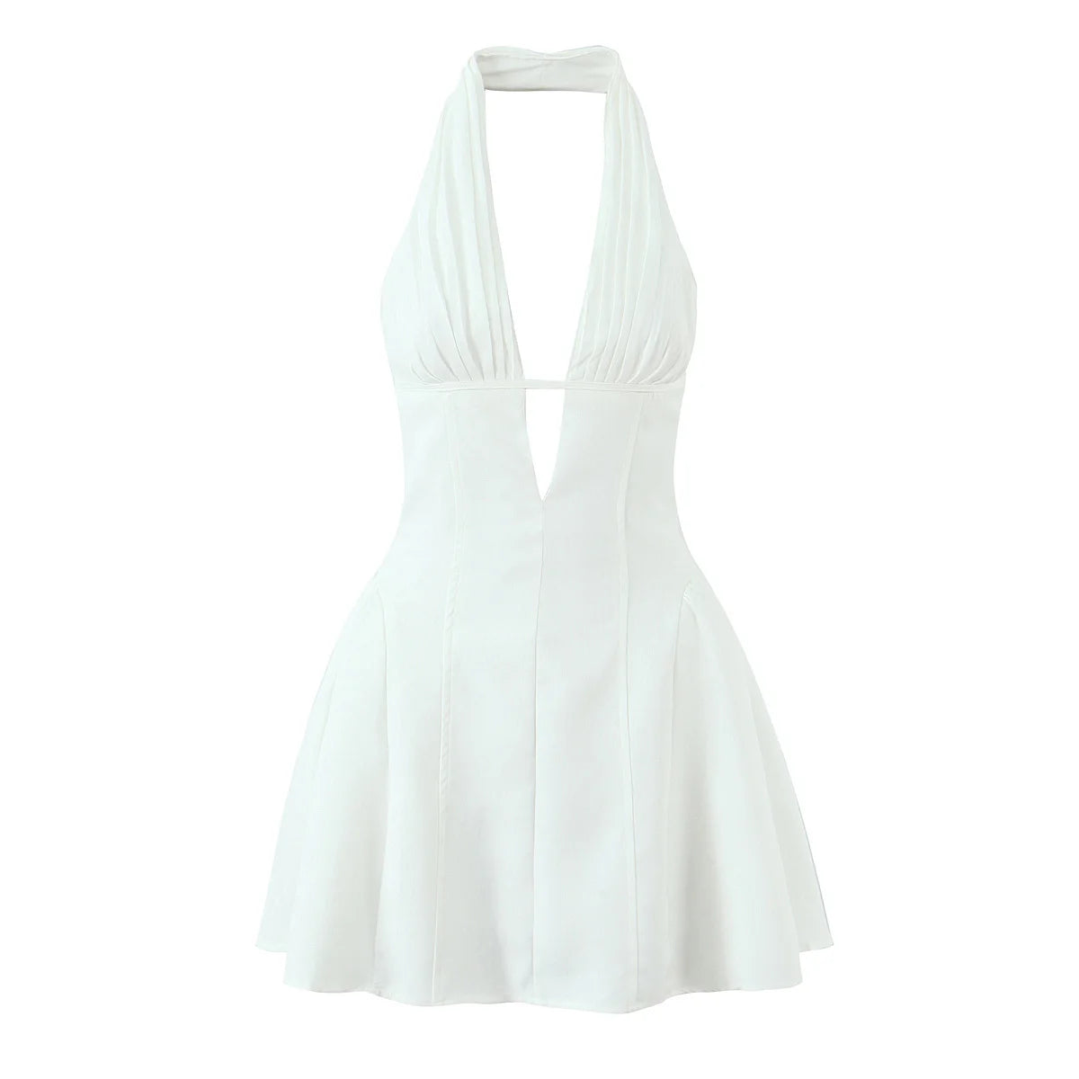 French Style Retro Polka Dot Deep V Halter Dress