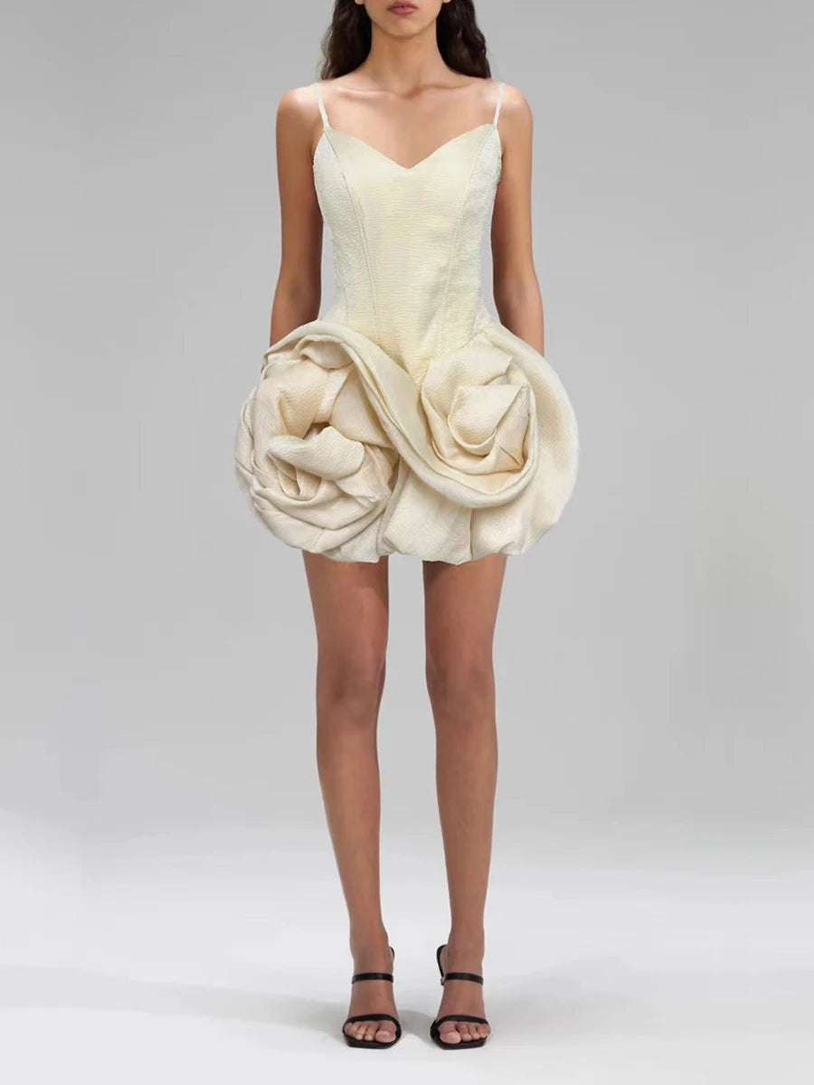 VGH Solid Sexy Patchwork Flower Hem Dress for Women