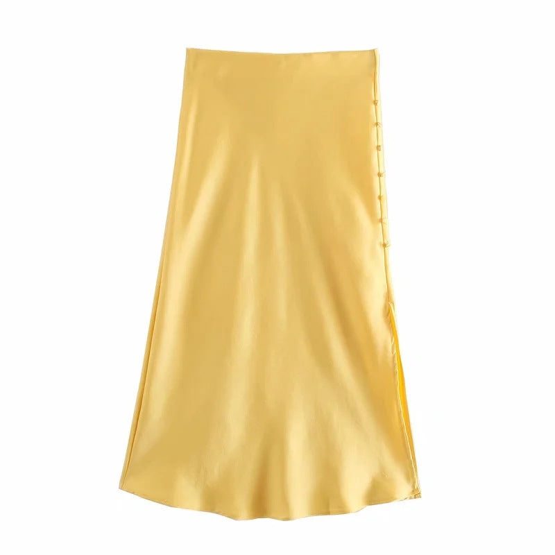 Chic Split Satin Skirt for Ladies