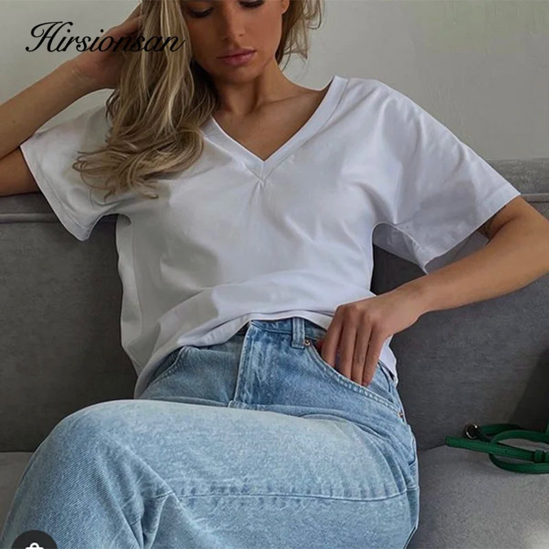 Hirsionsan Summer V Neck Soft Tees Tops