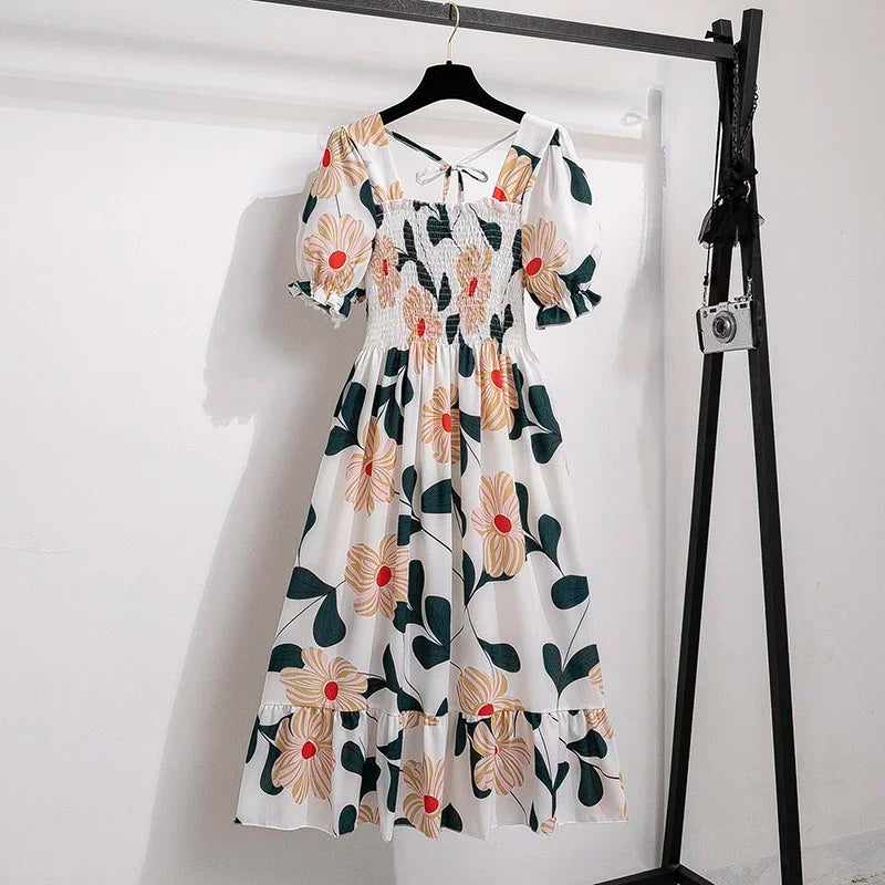 Waist Short Sleeve Pleated Casual Dress