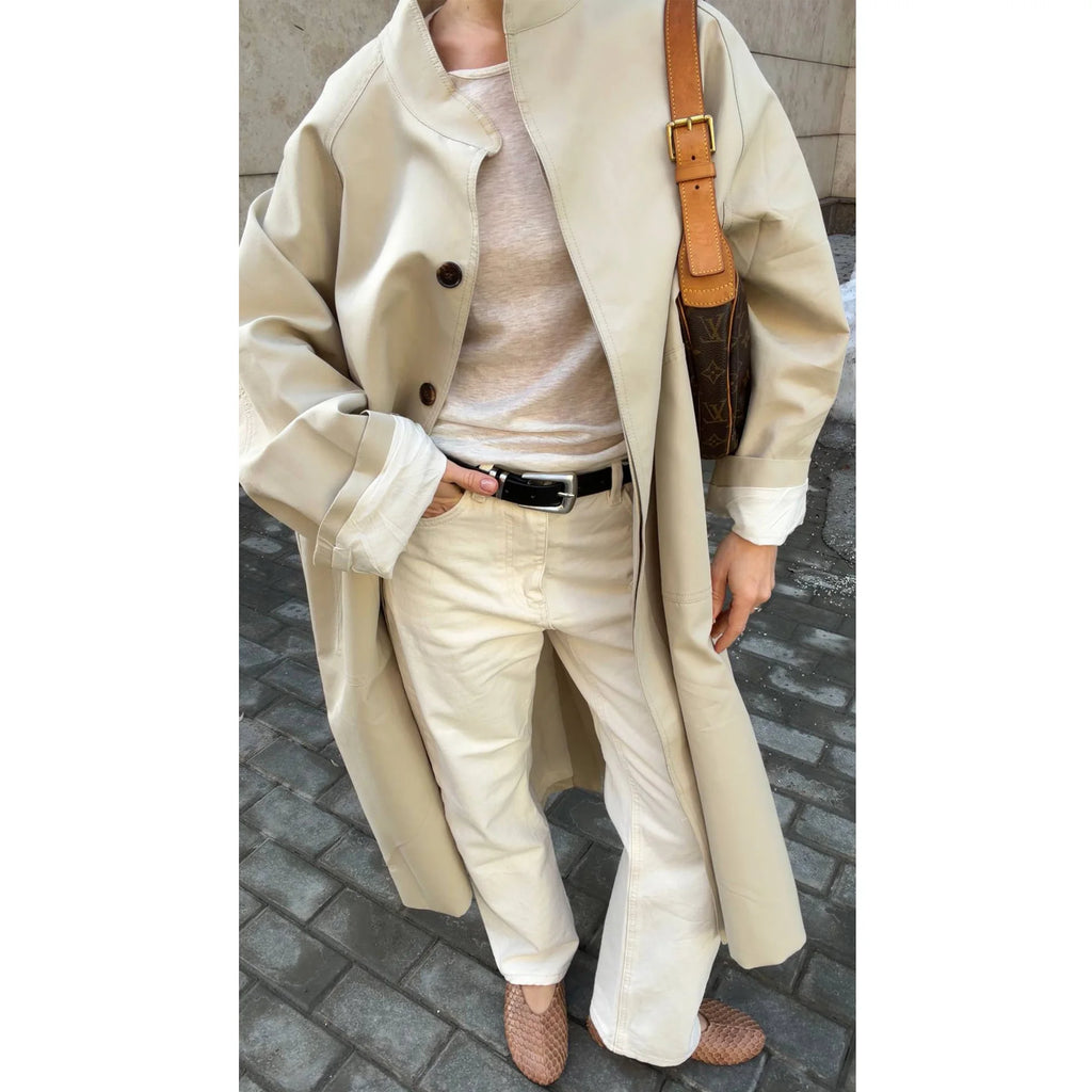 Stand Neck Long Trench Coat Women Spring