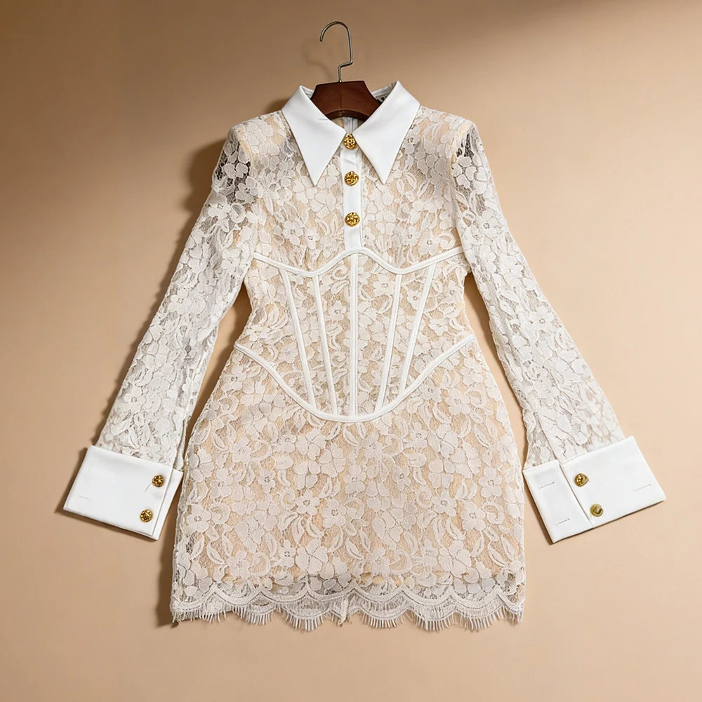 VGH Retro Lace Mini Shirt Dress for Women
