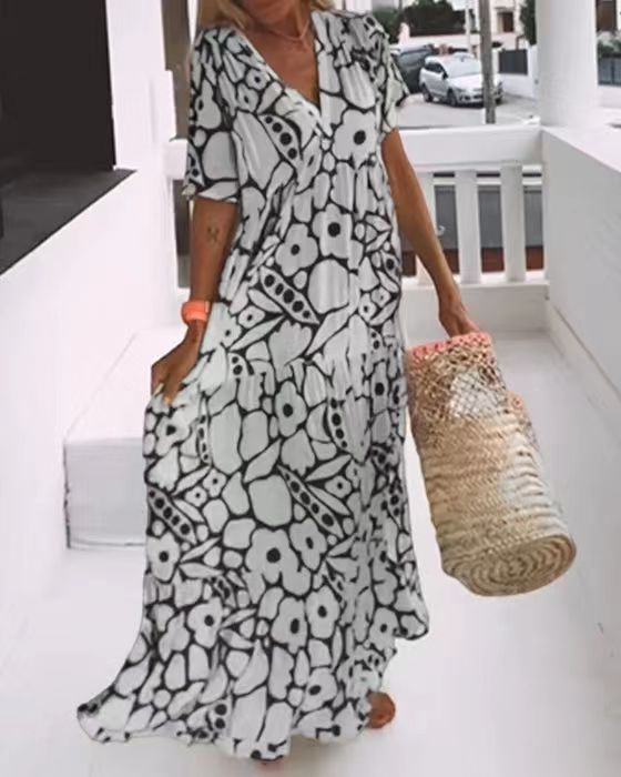 Vibrant Summer V-Neck Maxi Dress