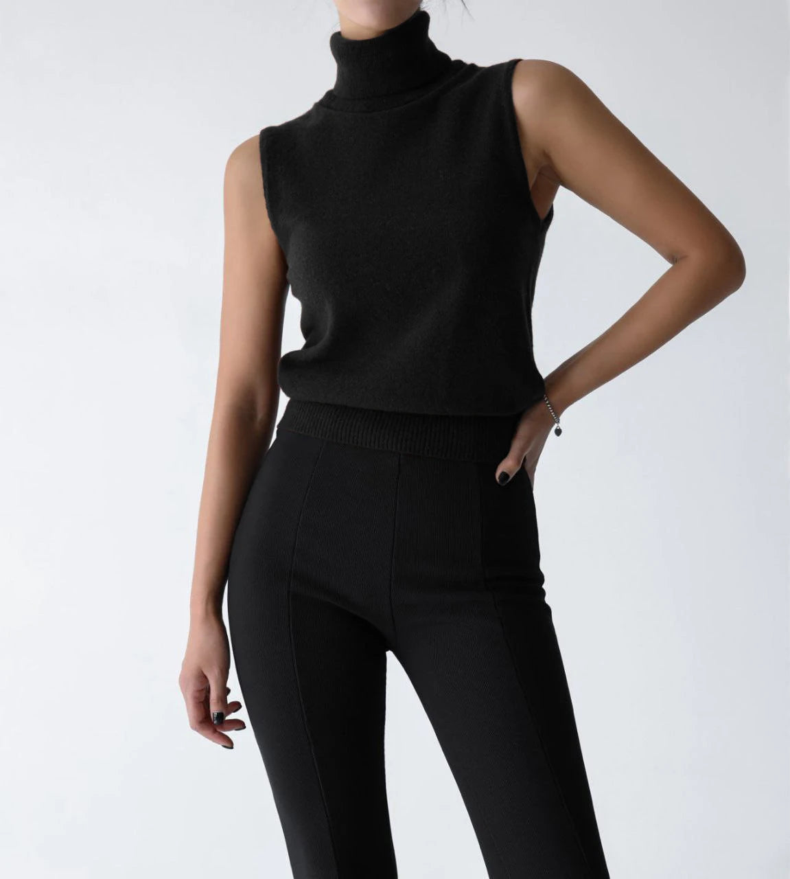 Winter Knit Sleeveless Turtleneck Tank Top