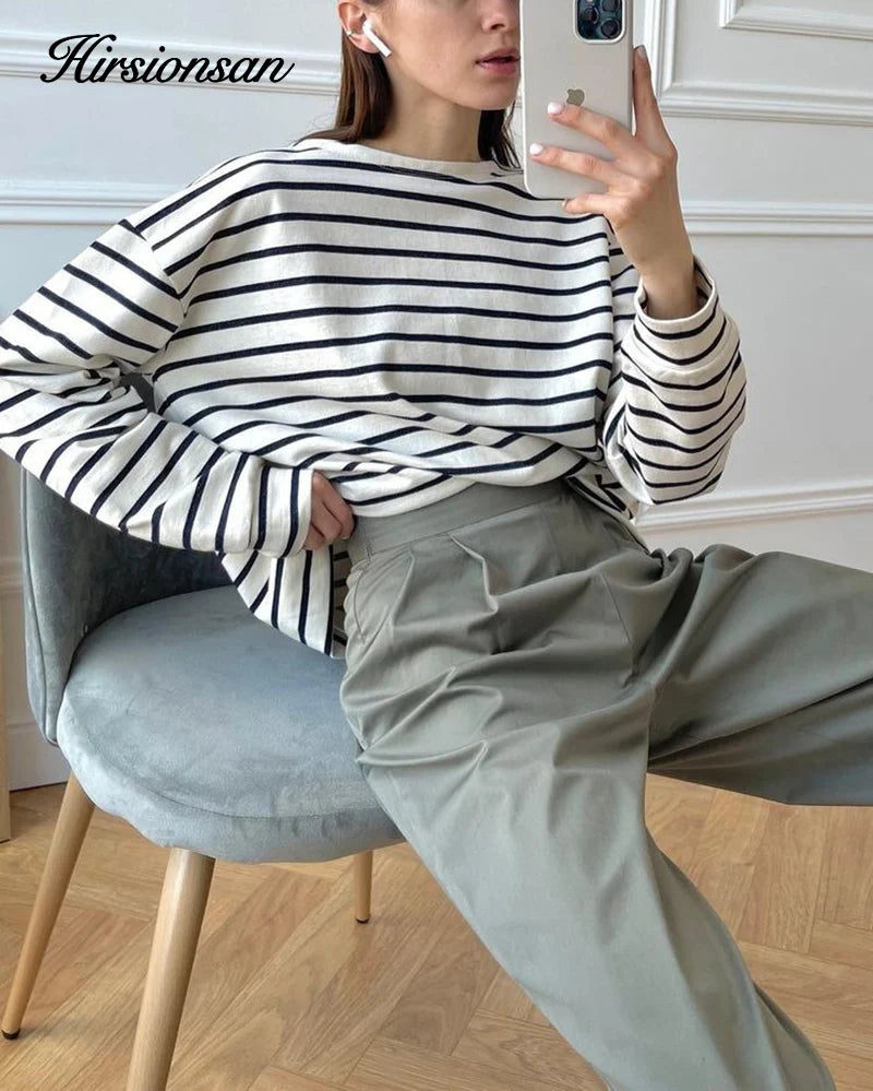 Hirsionsan 2023 Basic Thick Stripes T Shirts Women