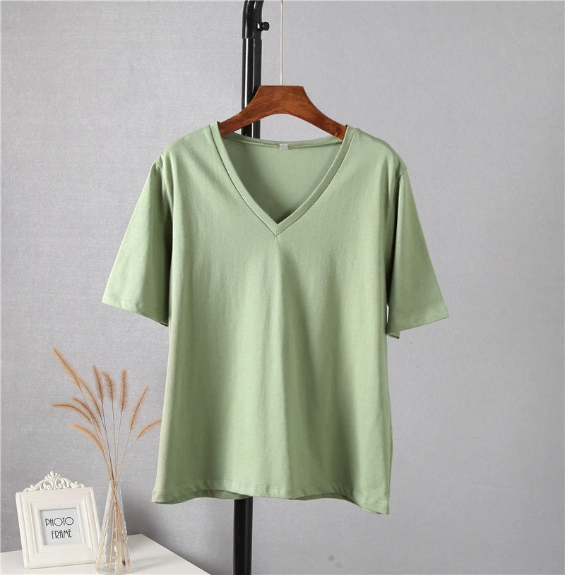 Hirsionsan Summer V Neck Soft Tees Tops