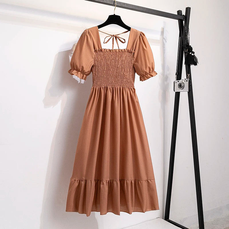 Waist Short Sleeve Pleated Casual Dress