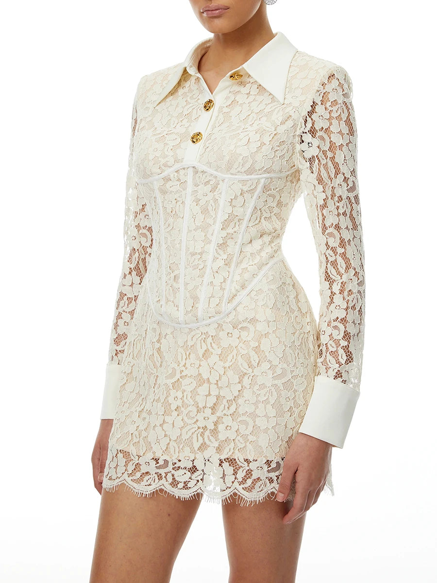 VGH Retro Lace Mini Shirt Dress for Women