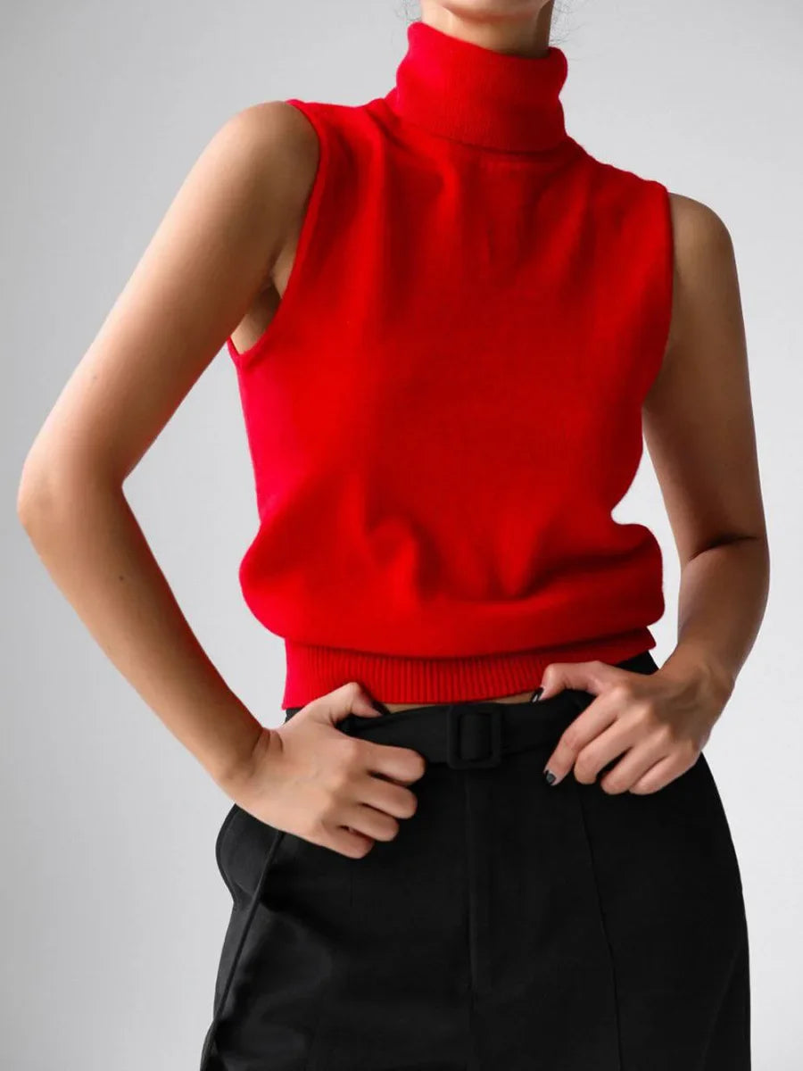 Blubelle Damen Neue Herbst Winter Strick Ärmellose Rollkragen Tank Top Weicher Stoff Trendiger Slim Fit Einfarbig Mode Camis