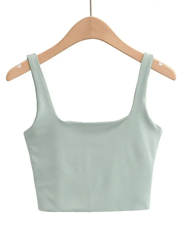 2022 Sommer Damen Sexy Ärmellose Tops Fashion Kurze Tanktops mit Quadratausschnitt 6 Farben
