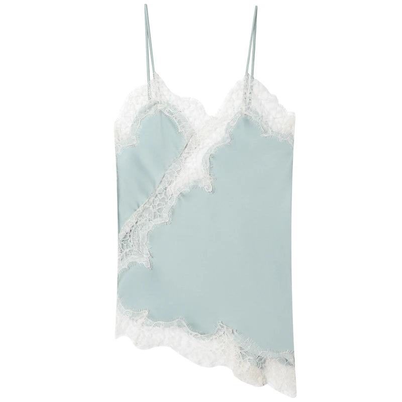 HXAO Asymmetrisches Slip-Top Damen Sommer 2025 Y2K Tanks & Camis Spitze Schwarz Carmen-Top Elegant Ärmelloses Rückenloses Camisole